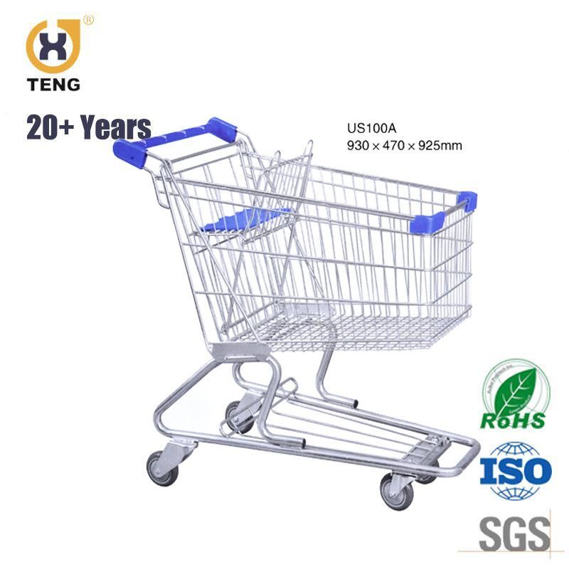 100L Supermarket Shopping Trolley Cart Chromed Hand Trolley