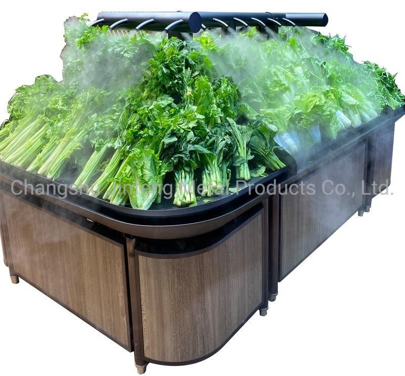 Supermarket Wooden Display Stand with Spray System for Vegetable