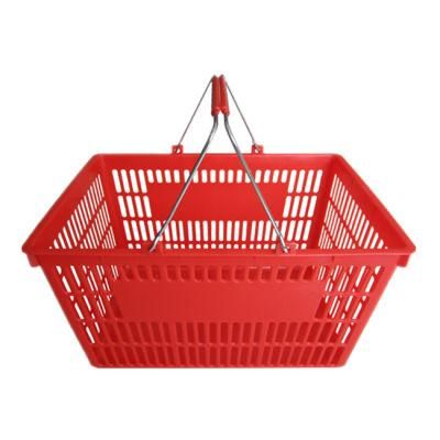 Shopping Basket with Double Handles Electroplating Flat Plastic Rolling Basket