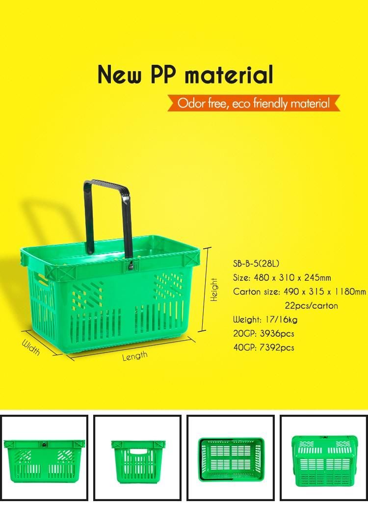 Supermarket Heavy-Duty Grocery Store Plastic Shopping Basket with Handles