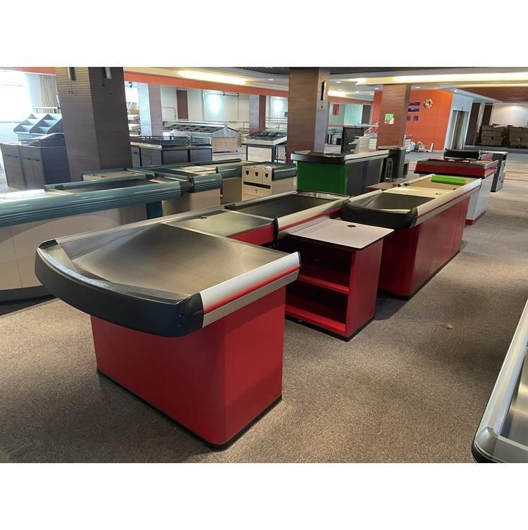 Large Stainless Steel Store Checkout Counter with Conveyor Belt