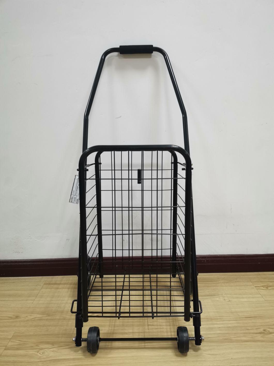 China Iron Folded Shopping Trolley with Handle Hand Rolling Cart