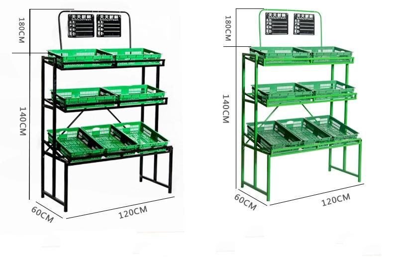 Knockdown Supermarket Metallic Produce Vegetables and Fruit Display Rack Shelves