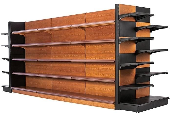 Supermarket Steel Wood Retail Shelf Wooden Store Rack Gondola Advertising Supermarket Shelves Display Rack