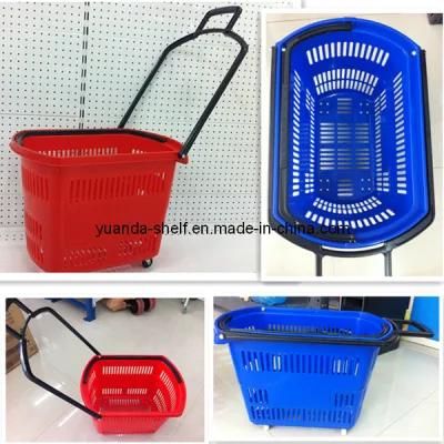 Supermarket Wheeled Go Cart Rolling Plastic Basket