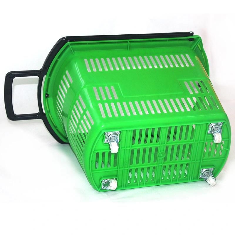 Plastic Supermarket Rolling Shopping Basket with Four Wheels Zc-9