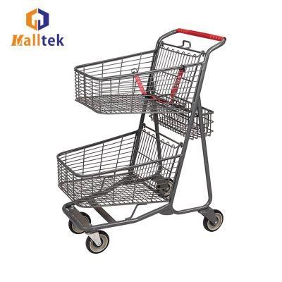 Hot Sale Zinc Plated Retail Store 2-Tier Shopping Trolley Cart