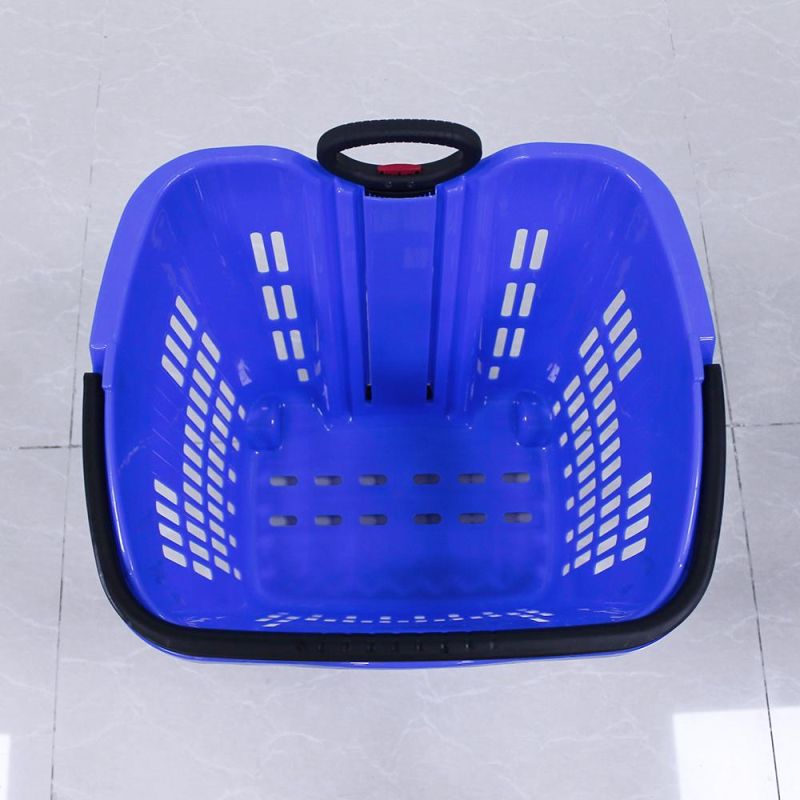 50L Plastic Basket with 2 Wheels for Supermarket Stores