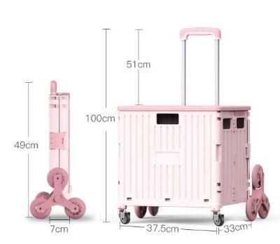 China High Quality Foldable Storage Box Plastic Portable Shopping Cart Trolleys with Lid