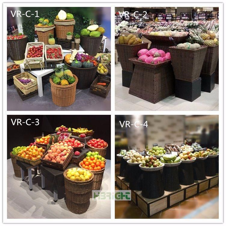 Supermarket Wooden Metal Fruit Vegetable Display Stand with Mirror Top