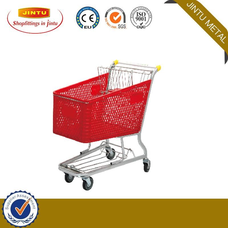 Supermarket Plastic Shopping Cart with Swivel Rubber Wheels