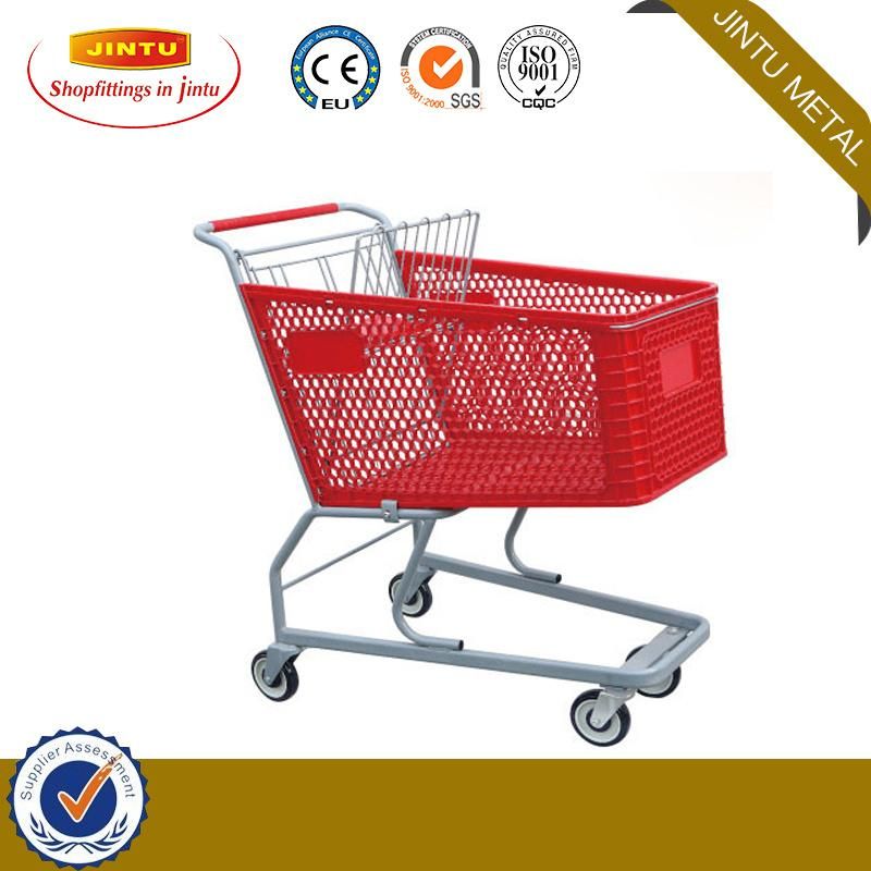 New Supermarket Plastic Shopping Cart with Wheels