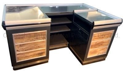 Supermarket Convenience Store Metal Cash Counter with Wood