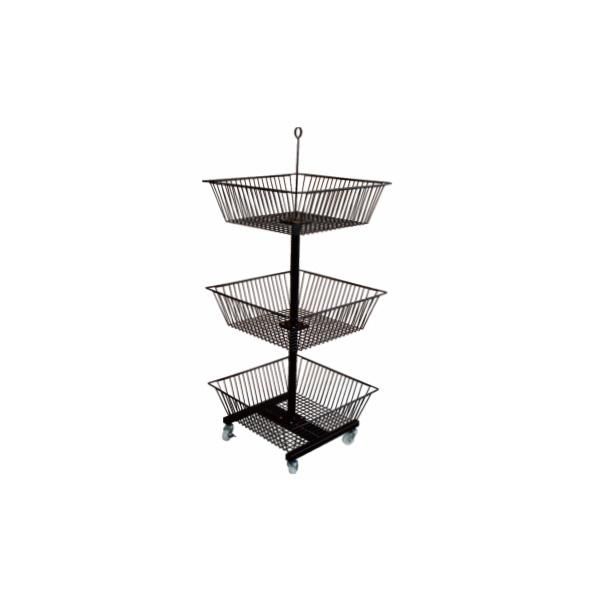 Movable Metal Wire Display Rack with Four Wheels and Four-Sides Grids