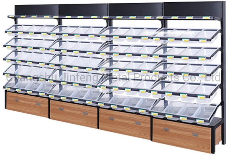 Supermarket Wooden Shelves for Bulk Food Wooden Display Stand