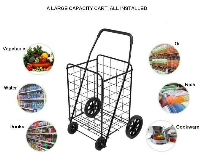 China Durable Heavy Duty Rolling Grocery Folding Cart Collapsible Metal Shopping Trolleys