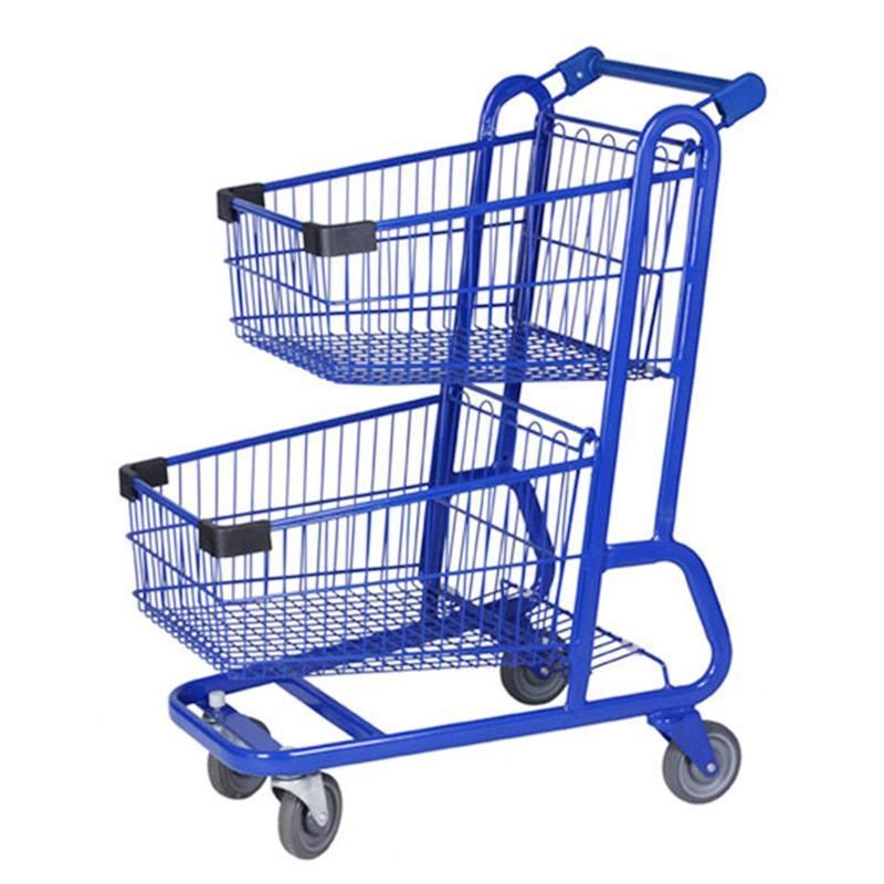 Hot Sale 2-Layer Supermarket Shopping Trolley Carts Asian Type Hand Push