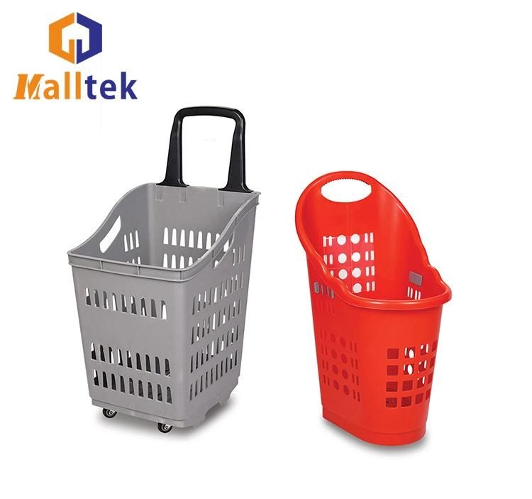 Plastic Supermarket Rolling Shopping Trolley Basket