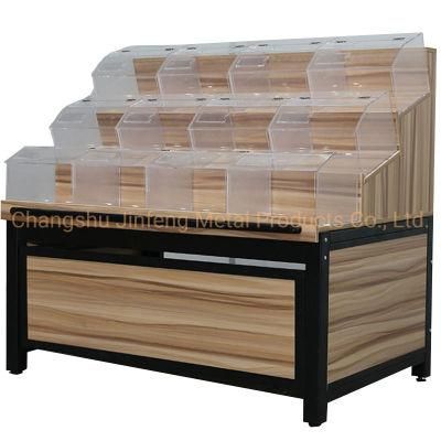 Supermarket Wooden Shelves Bulk Food Bin Wooden Display Stand