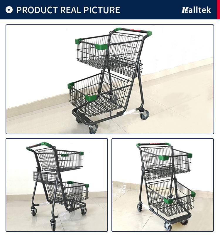 Hot Sale Zinc Plated Retail Store 2-Tier Shopping Trolley Cart