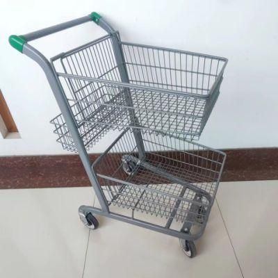 Supermarket Three Basket 2-Tier Shopping Cart Trolley