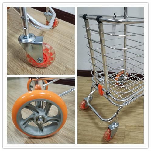 China Portable Rolling Cart Supermarket Metal Trolley with Wheels