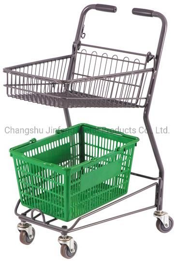 Supermarket Double Layers Metal Shopping Trolley Cart