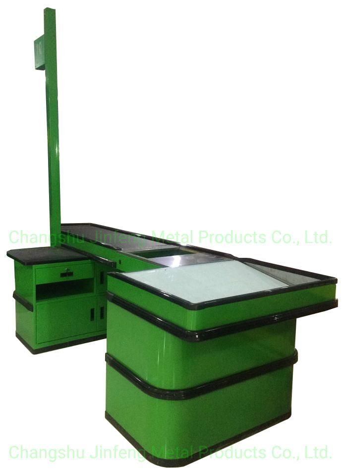 Electrical Checkout Counter Cashier Counter with Conveyor Belt and Light Box