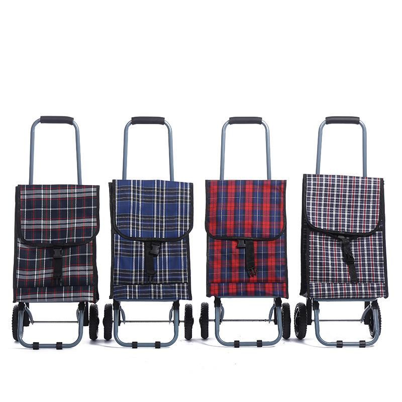 Fashion Simple Classical Popular Best Selling Foldable Styles Plaid Fabric Shopping Trolley Cart