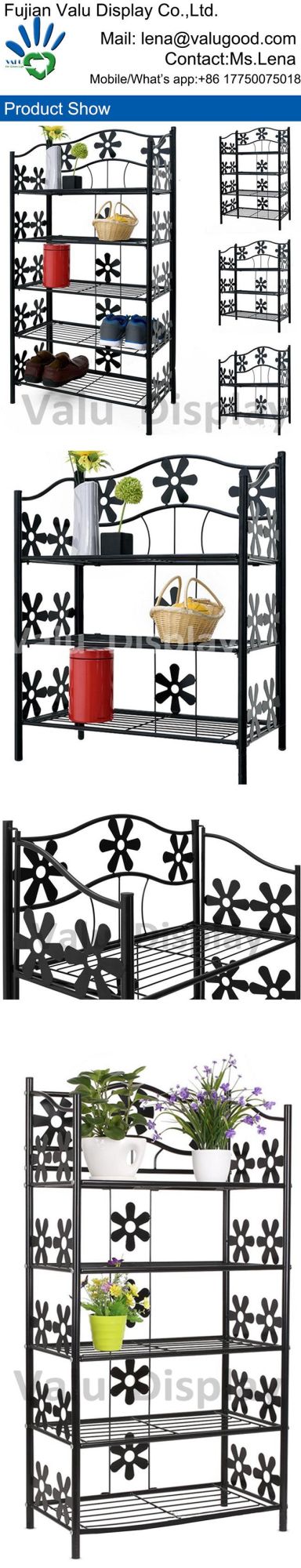 Outdoor Adjustable Black Metal Garden Flower Shelf Rack