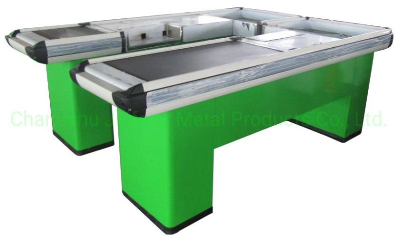 Supermarket & Store Fixture Design Checkout Counter Cashier Desk with Conveyor Belt