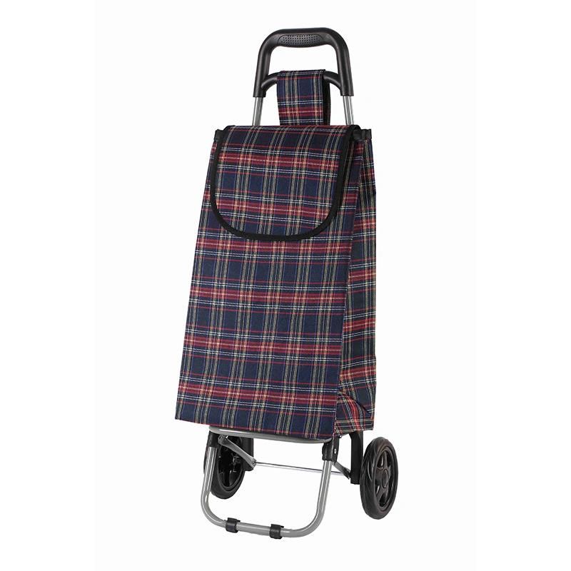 Classical Popular Best Selling Foldable Styles Plaid Fabric Travel Shopping Trolley Cart