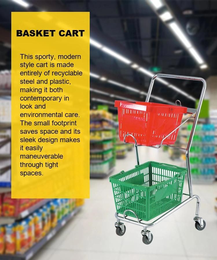 Japanese Style Double Basket Trolley Carts for Grocery Stores