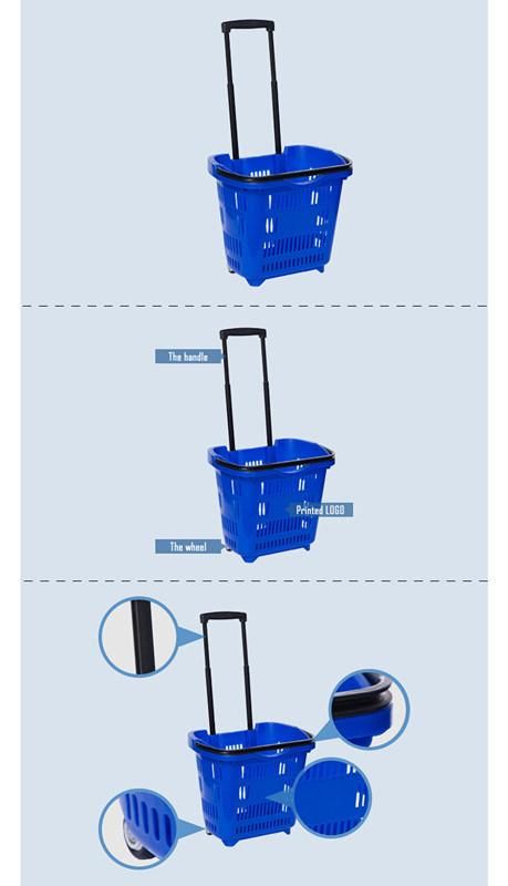 Two Wheels Handle Basket Cheap Shopping Plastic Basket