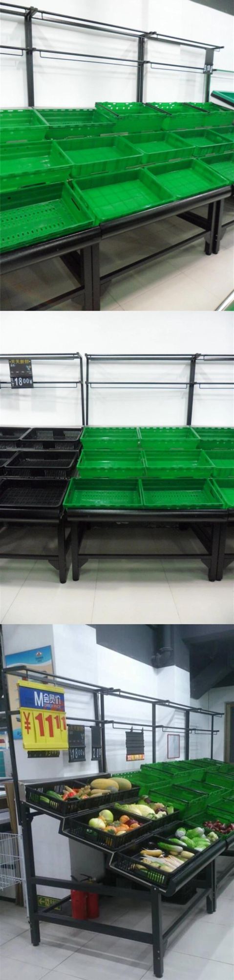 Store Display Rack Stainless Steel Market Gondola Fruit Vegetable Shelves