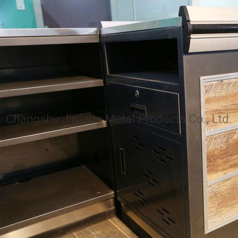 Supermarket Convenience Store Metal Cashier Desk with Wood