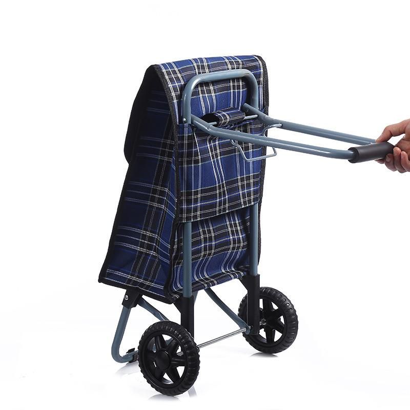 Fashion Simple Classical Popular Best Selling Foldable Styles Plaid Fabric Shopping Trolley Cart