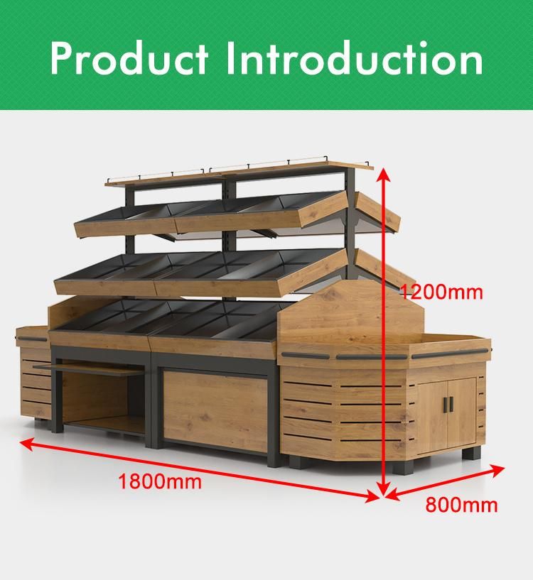 Steel Wood Vegetable and Fruit Display Rack for Supermarket