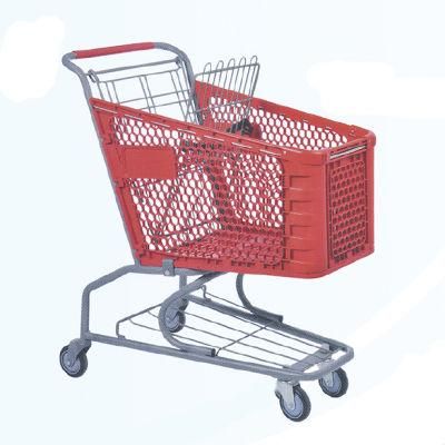 100L Supermarket Plastic Wheeled Shopping Trolley Hand Cart