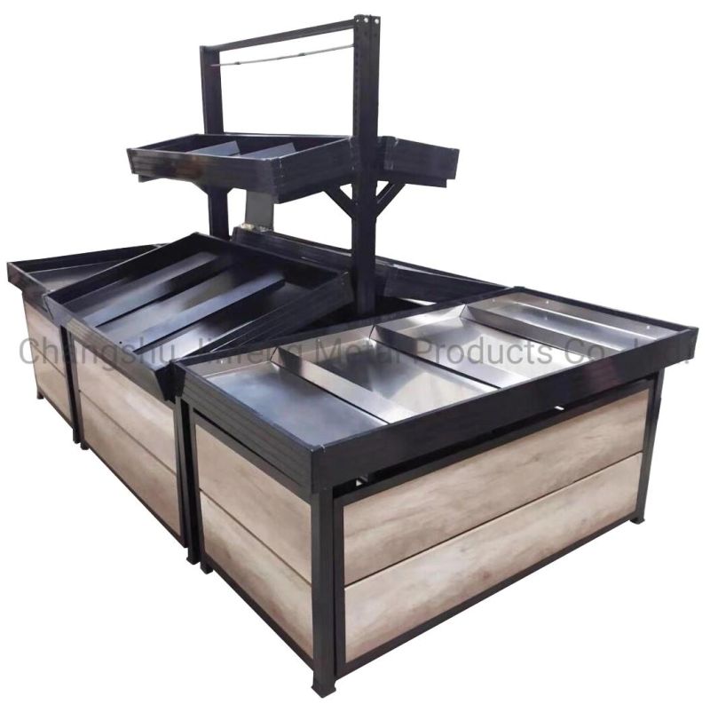 Supermarket Steel-Wood Fruit and Vegetable Display Stand