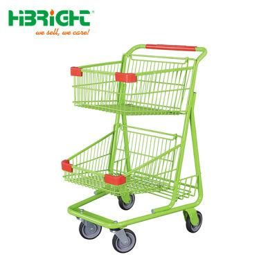 Metal Two Tiers Shopping Cart Baskets Shopping Trolley