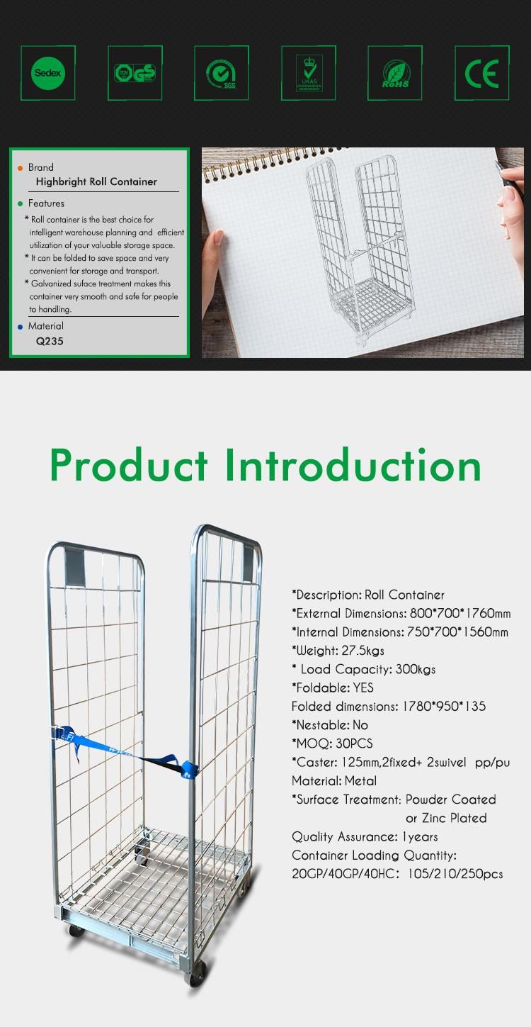 2 Doors Zinc Plated Heavy Duty Roll Cage Container