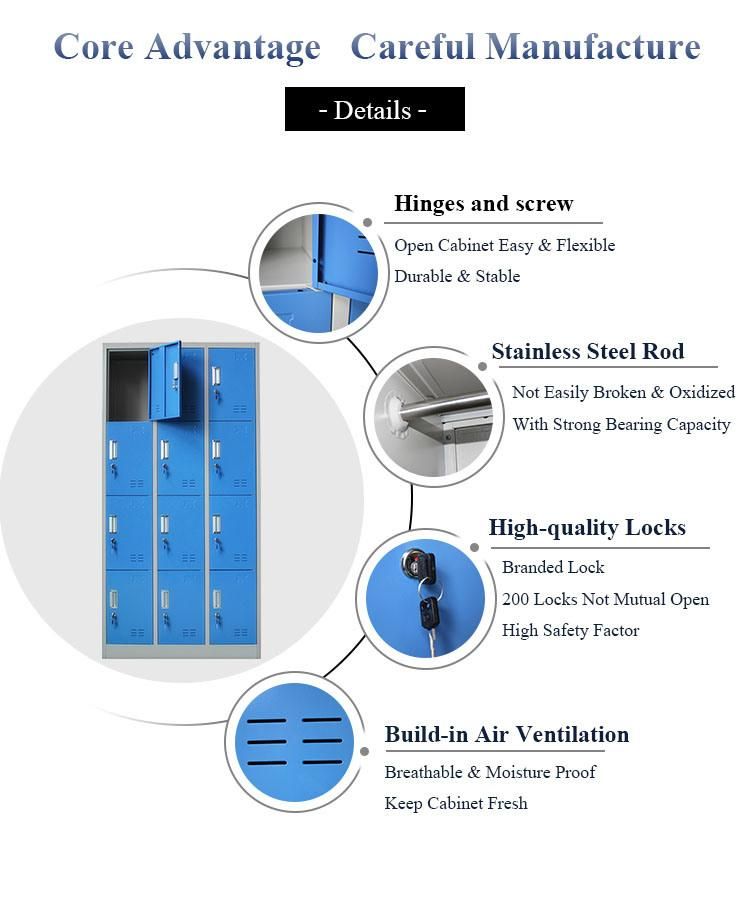 12 Door School Gym Steel Assembled Design Clothes Metal Cabinet Locker