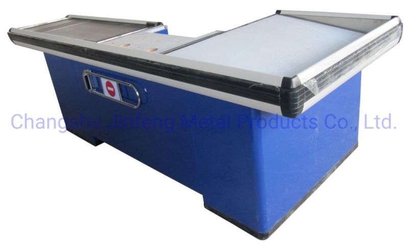 Supermarket & Store Fixture Motor Counter Cashier Desk with Conveyor Belt