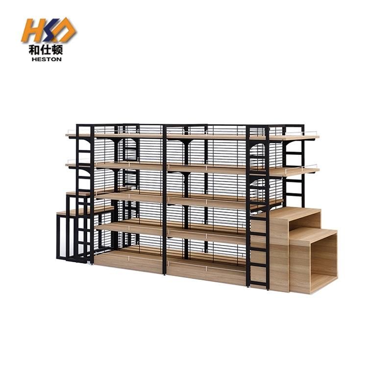 Factory Wholesale Custom Modern Detachable Steel-Wood Combination Display Rack Supermarket Shelf