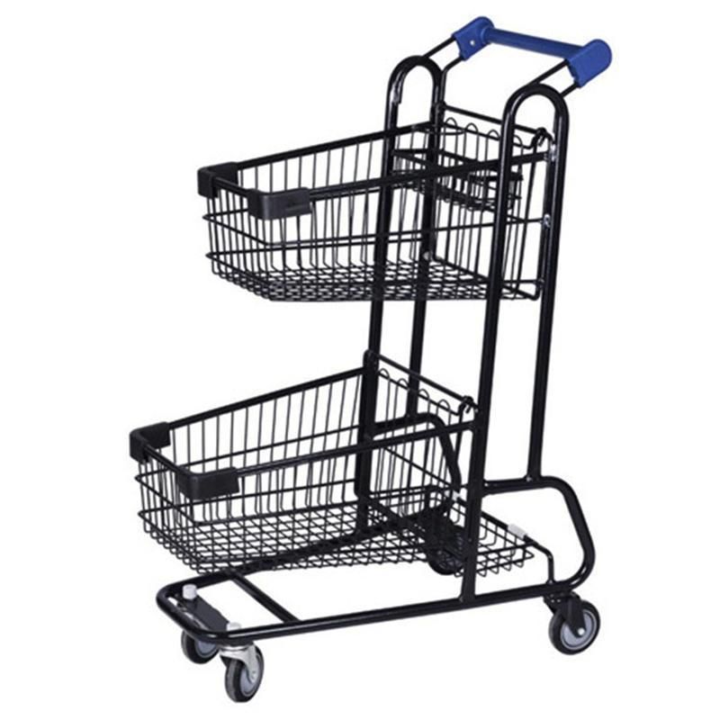 Hot Sale 2-Layer Supermarket Shopping Trolley Carts Asian Type Hand Push