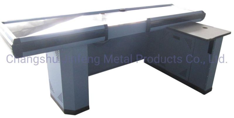 Supermarket Electric Cashier Table Checkout Counter with Conveyor Belt Jf-Cc-097