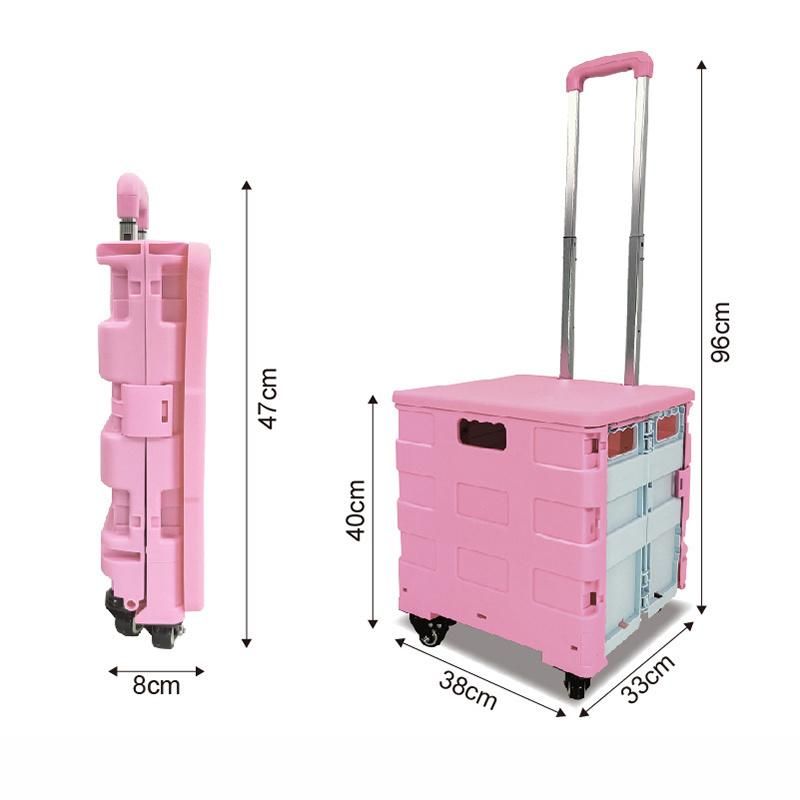 Foldable Plastic Box Stainless Steel Frame Carts Supermarket Shopping Trolley