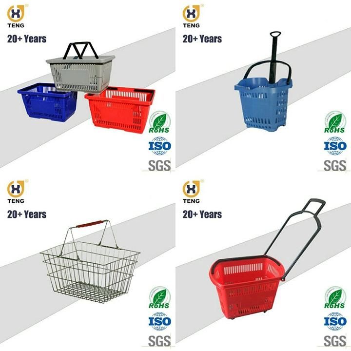 Plastic Rolling Shopping Basket with Wheels