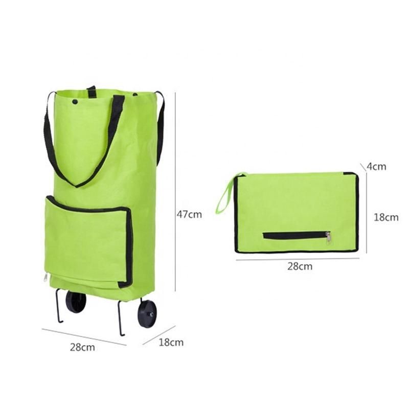 Provides Inventory Portable Oxford Foldable Shopping Trolley Bags Green Folding Grocery Trolley Bag